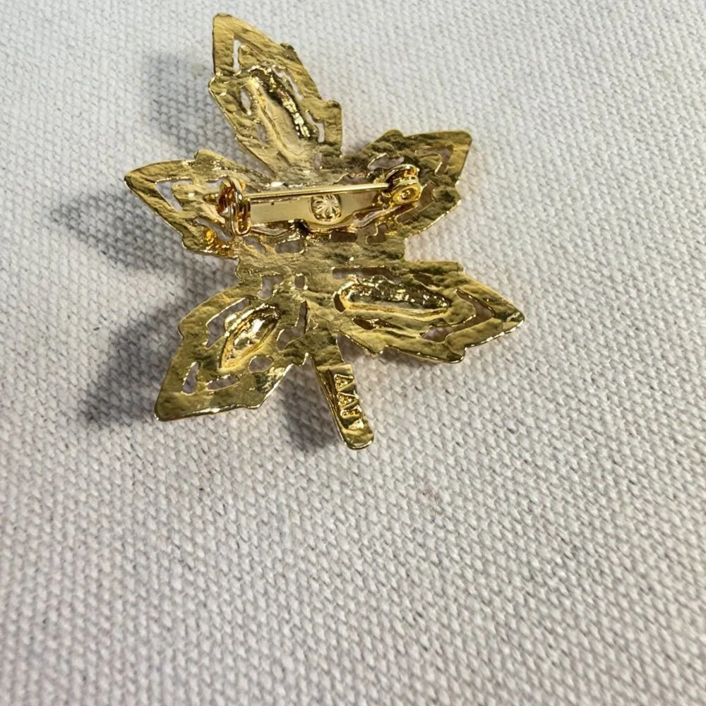 AAI Leaf‎ Brooch Gold-Tone Intricate Detailing Vintage Style MCM